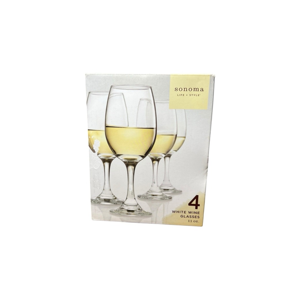 Clear Wine Stem Glasses New in Box Set of 4 Sonoma 11 Ounce Pino Grigio White